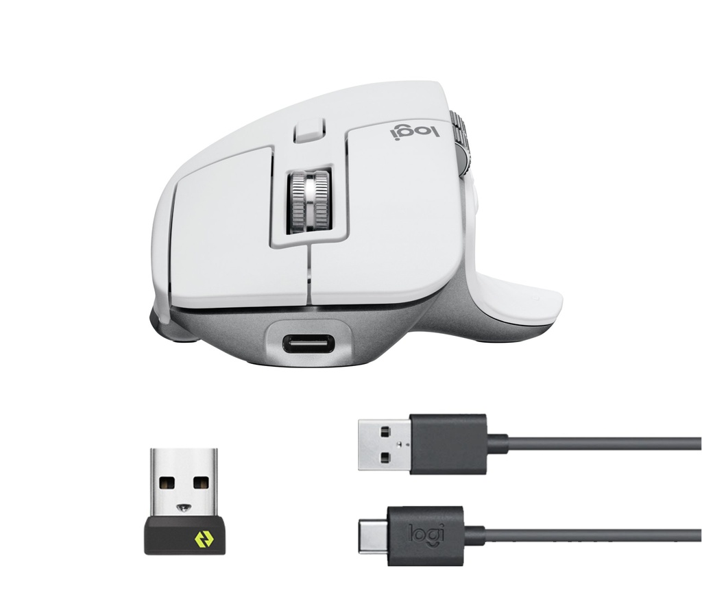 ORIGINAL Logitech Accessori per computer Argento / Bianco 910-006560 MX MASTER 3S - Maus Logitech MX Master 3S - Mouse Wireless ad Alte Prestazioni, Scorrimento Ultraveloce, Ergo, 8K DPI, Tracciamento su Vetro, Clic Silenziosi, USB C, Bluetooth, Windows, Linux, Chrome, Bianco