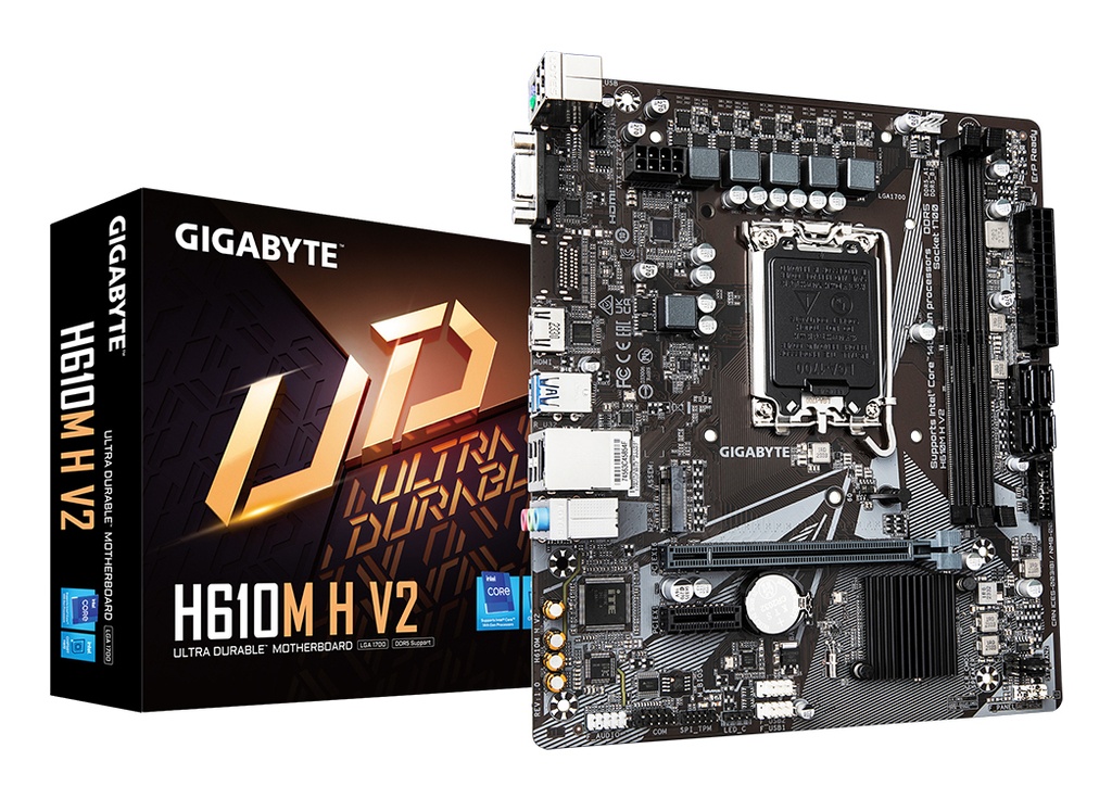 [H610M H V2] GIGABYTE H610M H V2 Scheda madre - Supporta processori Intel Core 14th CPUs, 4+1+1 Hybrid Digital VRM, up to 5600MHz DDR5, 1xPCIe 3.0 M.2, GbE LAN, USB 3.2 Gen 1