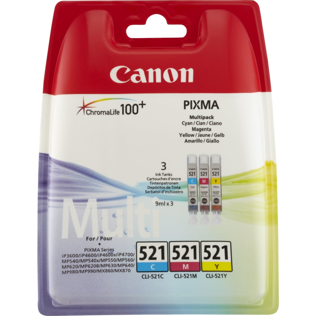 Cartuccia Canon CLI-521 Ciano Magenta Giallo Multipack