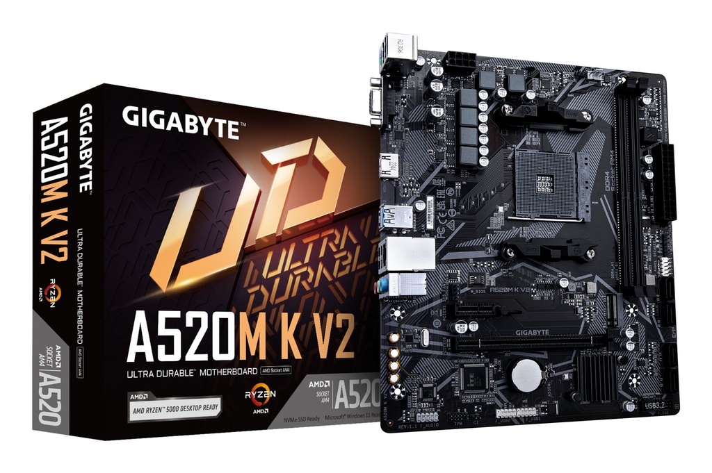 [A520M K V2] GIGABYTE Scheda madre A520M K V2 - Supporta CPU AMD Ryzen serie 5000 AM4, fino a 5100MHz DDR4 (OC), PCIe Gen3 x4 M.2, LAN GbE, USB 3.2 Gen 1