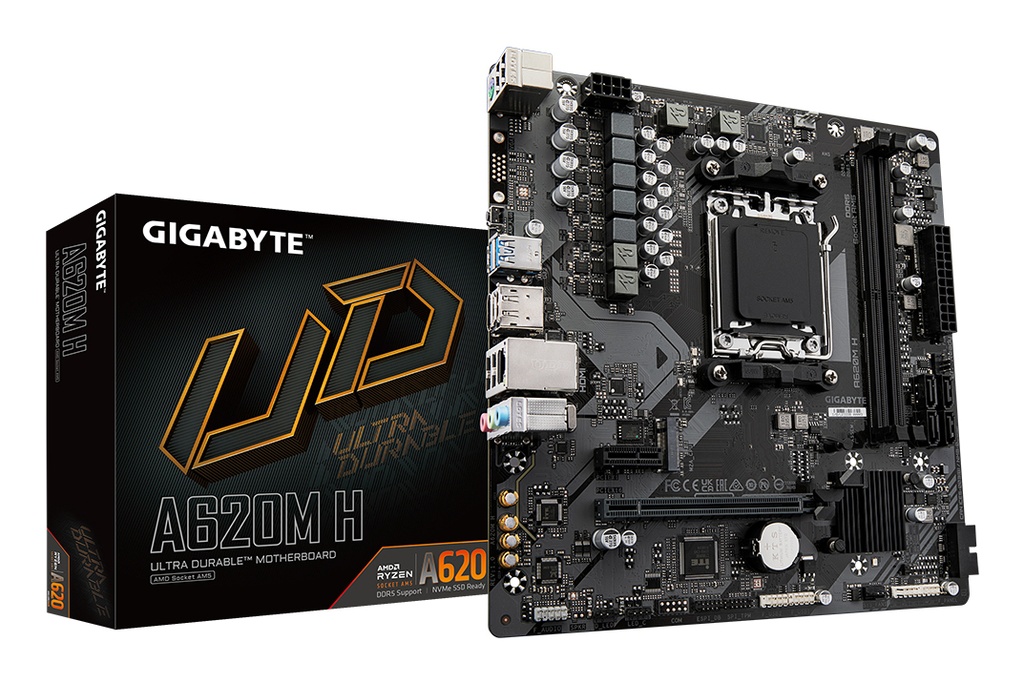 [A620M H] GIGABYTE A620M H Scheda madre - Supporta CPU AMD Ryzen 8000, VRM digitale 5+2+2 fasi, fino a 7200MHz DDR5 (OC), 1xPCIe 4.0 M.2, GbE LAN, USB 3.2 Gen 1