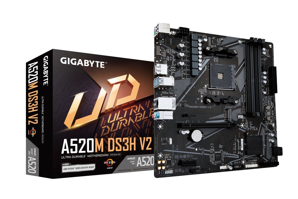 [A520M DS3H V2] GIGABYTE Scheda madre A520M DS3H V2 - Supporta CPU AMD Ryzen serie 5000 AM4, fino a 4733 MHz DDR4 (OC), PCIe 3.0 x16, LAN GbE, USB 3.2 Gen 1