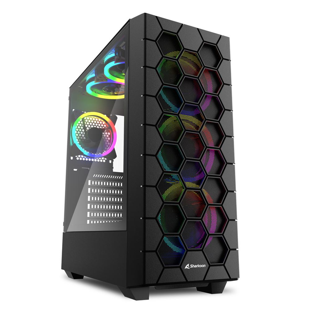 [4044951037551] Case Sharkoon RGB HEX Nero Vetro Temperato Midi Tower