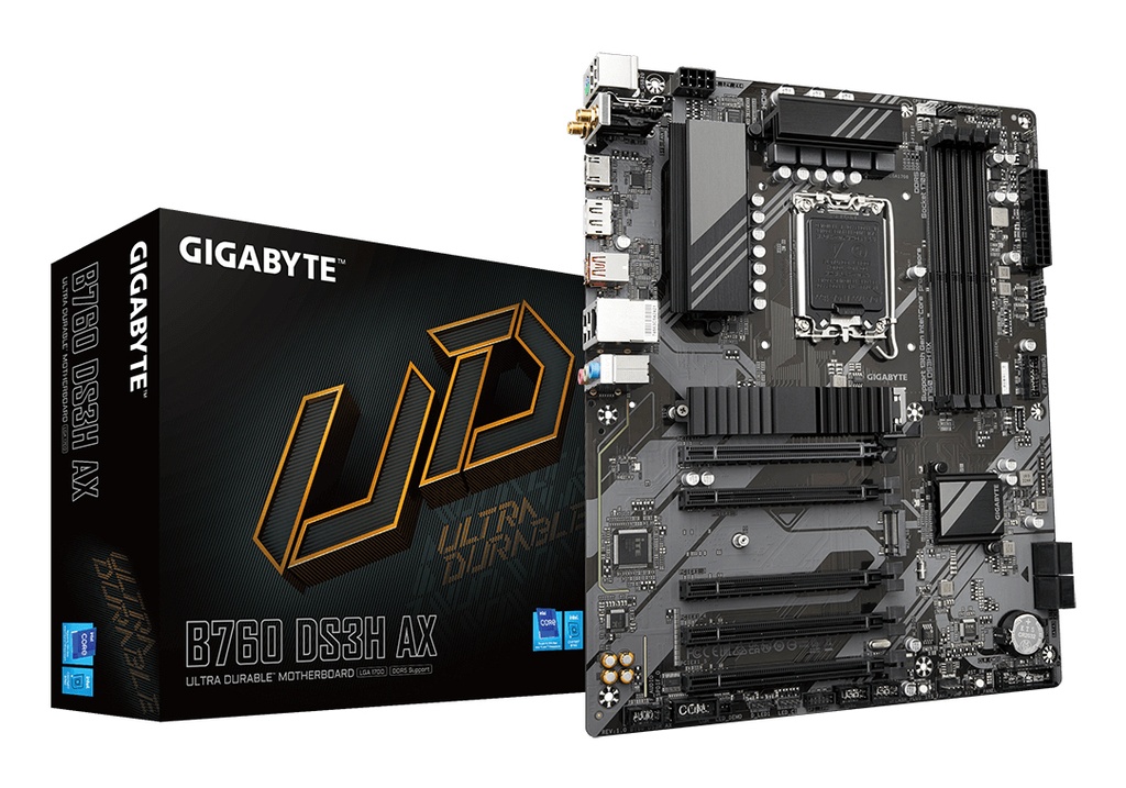 [B760 DS3H AX] GIGABYTE B760 DS3H AX Scheda Madre - Supporta processori Intel Core 14ª generazione, VRM digitale a 8+2+1 fasi, fino a 7600MHz DDR5 (OC), 2x PCIe 4.0 M.2, Wi-Fi 6E, LAN GbE, USB 3.2 Gen 2x2