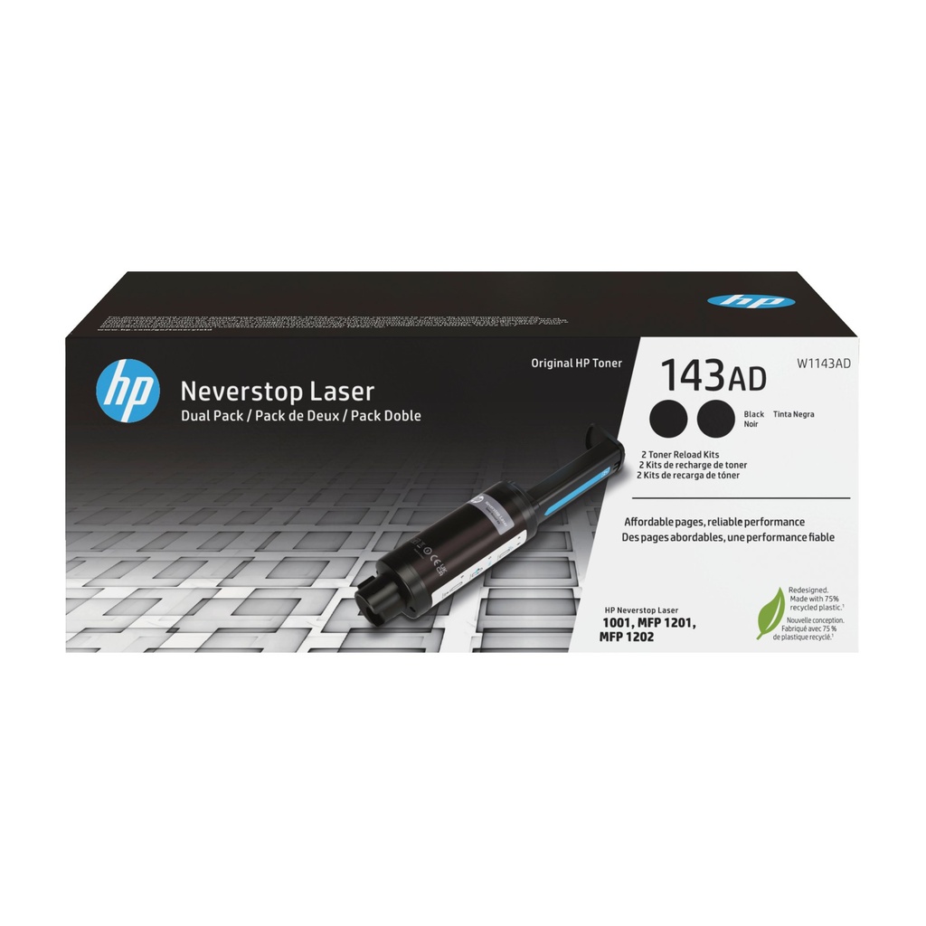 [W1143AD] HP Kit ricarica toner nero originale Neverstop 143AD, dual-pack