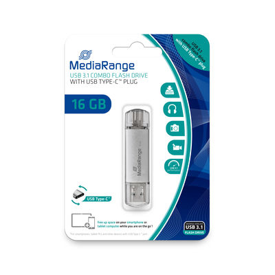 [MR935] MediaRange MR935 unità flash USB 16 GB USB Type-A / USB Type-C 3.2 Gen 1 (3.1 Gen 1) Argento
