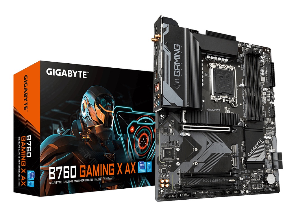 [B760 GAMING X AX] GIGABYTE B760 GAMING X AX Scheda Madre - Supporta processori Intel Core 14ª generazione, VRM digitale a 8+1+1 fasi, fino a 7600MHz DDR5 (OC), 3x PCIe 4.0 M.2, Wi-Fi 6E, 2.5GbE LAN, USB 3.2 Gen 2