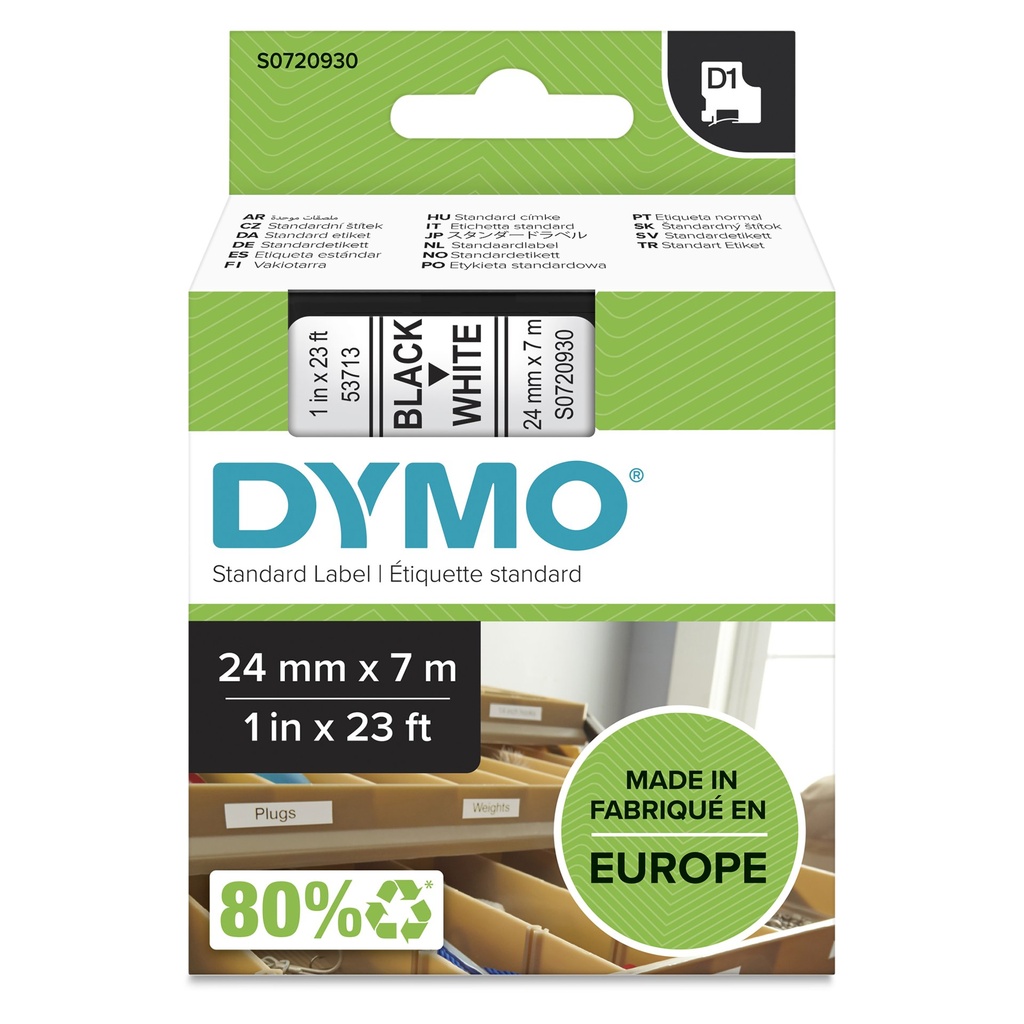 [S0720930] DYMO D1 etichette originali | 24 mm x 7 mm | stampa nera su bianco | etichette autoadesive per etichettatrice LabelManager | 1 Pezzo