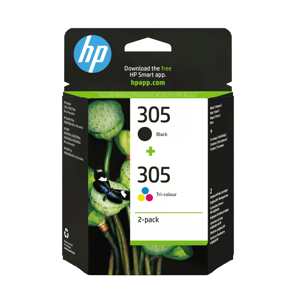 [6ZD17AE] HP Confezione da 2 cartucce di inchiostro originale 305 in Tri-color/ nero