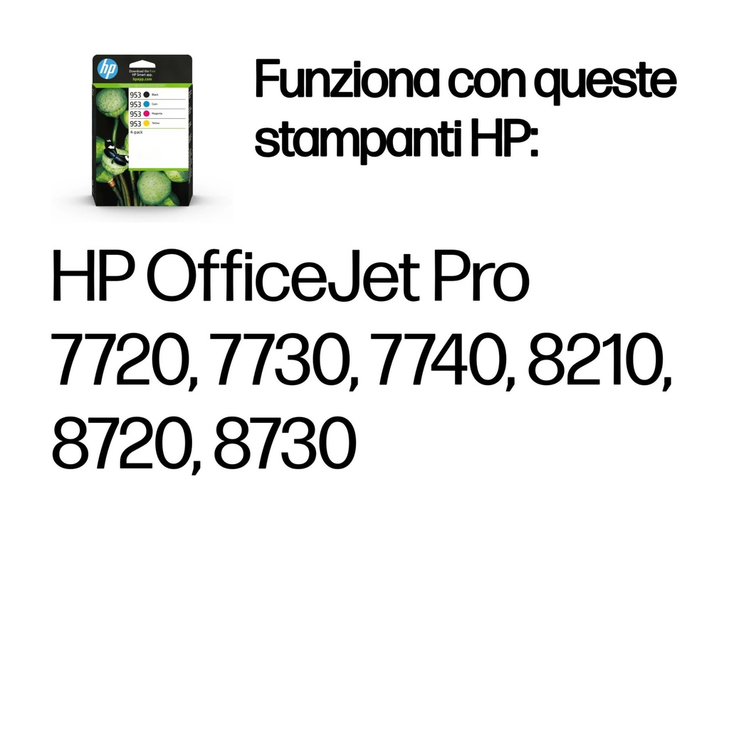 [6ZC69AE] HP Confezione da 4 cartucce di inchiostro nero, ciano, magenta, giallo originali 953