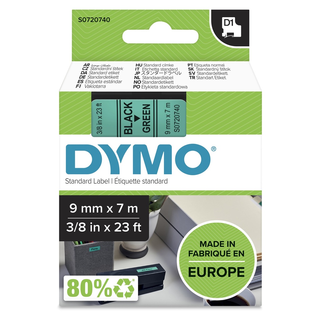 [S0720740] DYMO D1 etichette originali | 9 mm x 7 mm | stampa nera su verde | etichette autoadesive per etichettatrice LabelManager | 1 Pezzo