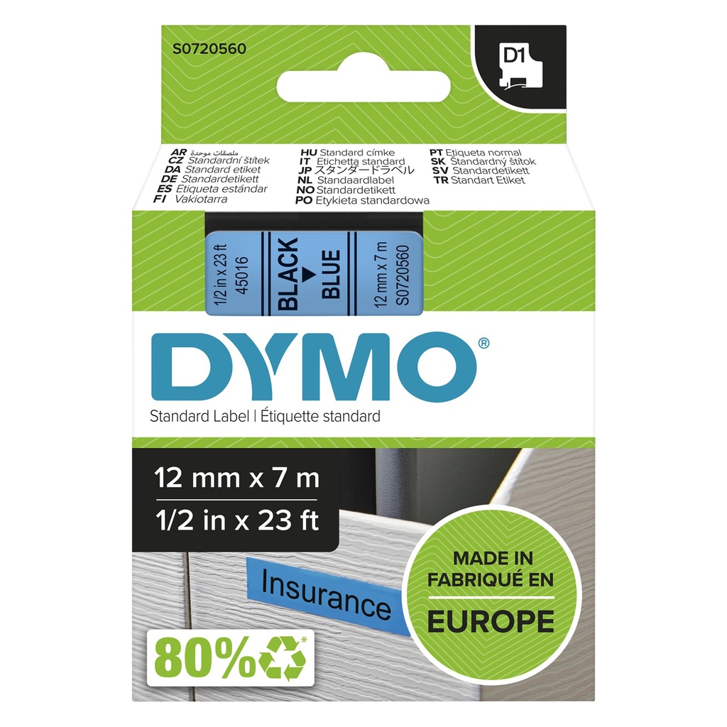 [S0720560] DYMO D1 etichette originali | 12 mm x 7 mm | stampa nera su blu | etichette autoadesive per etichettatrice LabelManager | 1 Pezzo