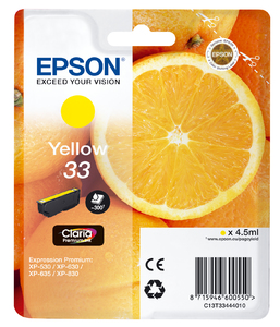 ORIGINAL Epson Cartuccia d'inchiostro giallo C13T33444012 33 ~300 Seiten 4,5ml