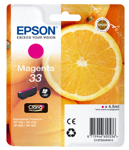 ORIGINAL Epson Cartuccia d'inchiostro magenta C13T33434012 33 ~300 Seiten 4,5ml