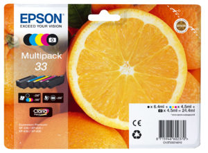 ORIGINAL Epson Multipack nero / ciano / magenta / giallo C13T33374010 33 ~1350 Seiten 5 cartucce d'inchiostro: T3331 + T3341 + T3342 + T3343 + T3344
