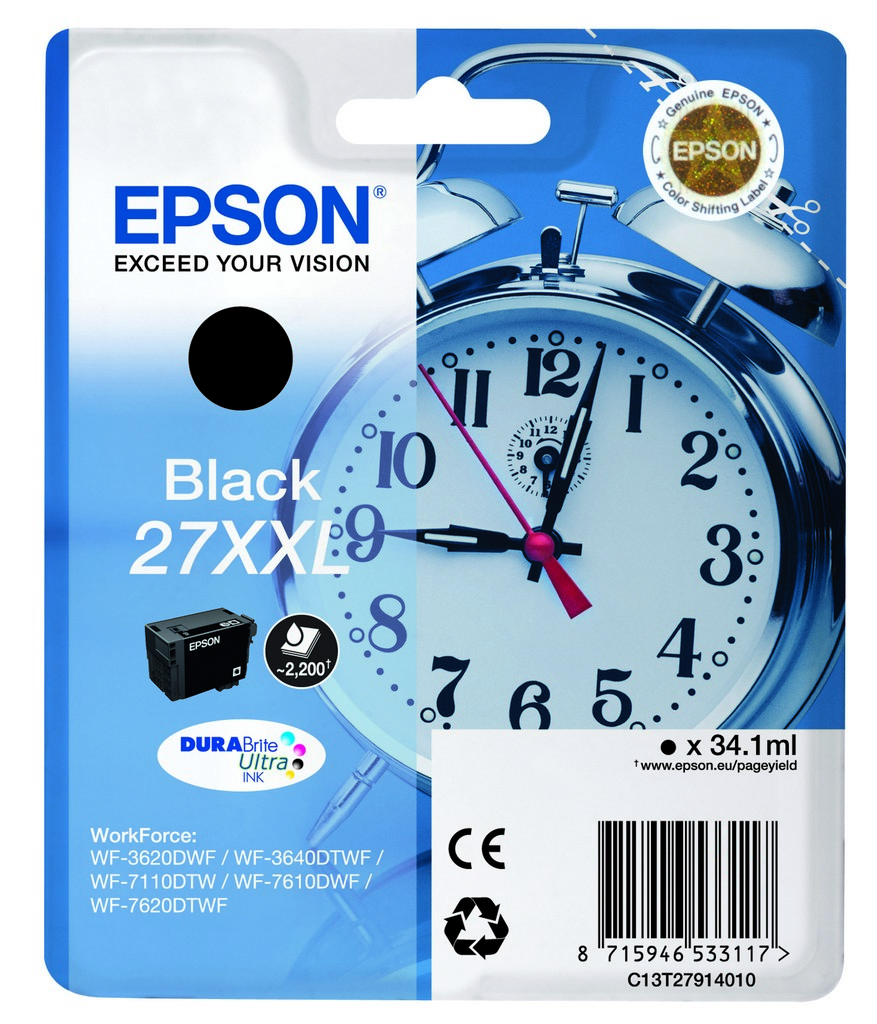 ORIGINAL Epson Cartuccia d'inchiostro nero C13T27914012 27 XXL ~2200 Seiten 34,1ml XXL