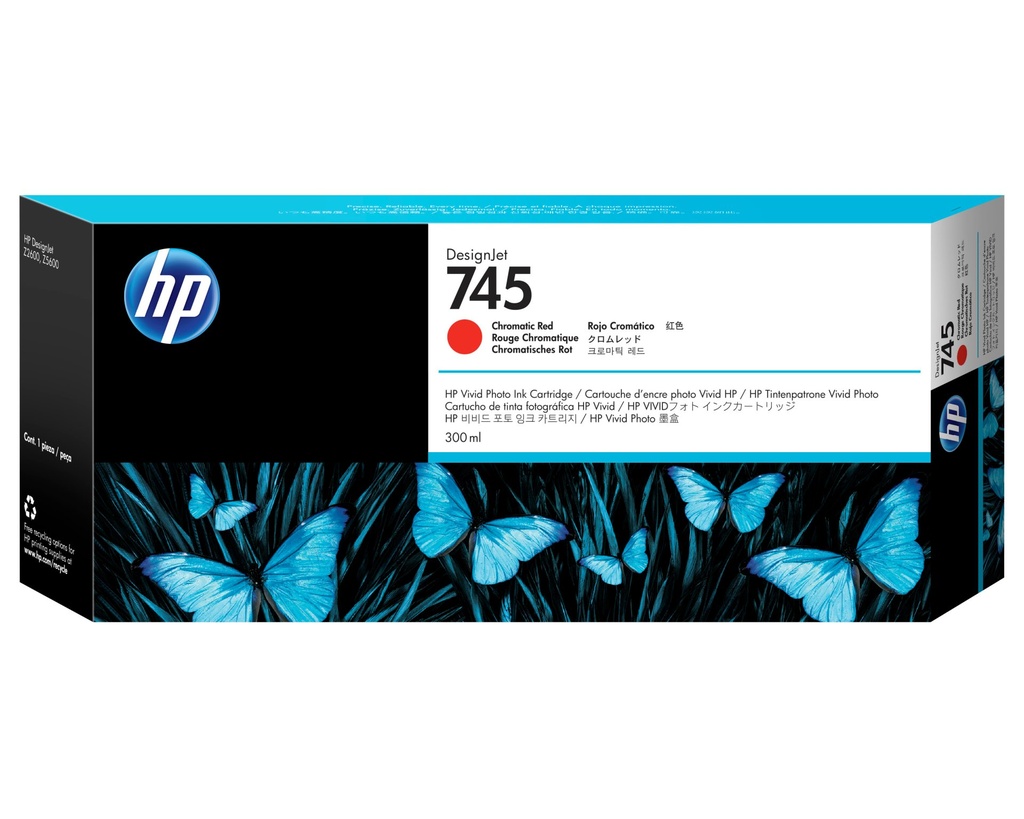 [F9K06A] HP Cartuccia Inchiostro Rosso cromatico DesignJet 745, 300 ml