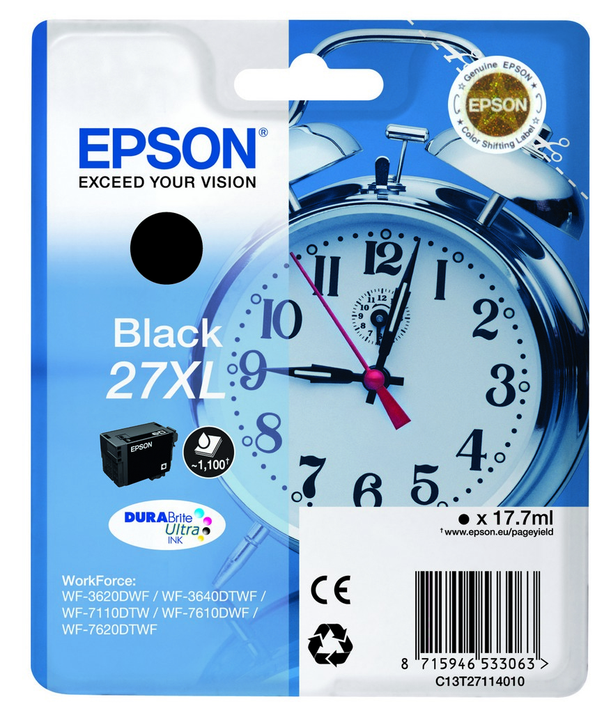 ORIGINAL Epson Cartuccia d'inchiostro nero C13T27114012 27 XL ~1100 Seiten 17,7ml XL