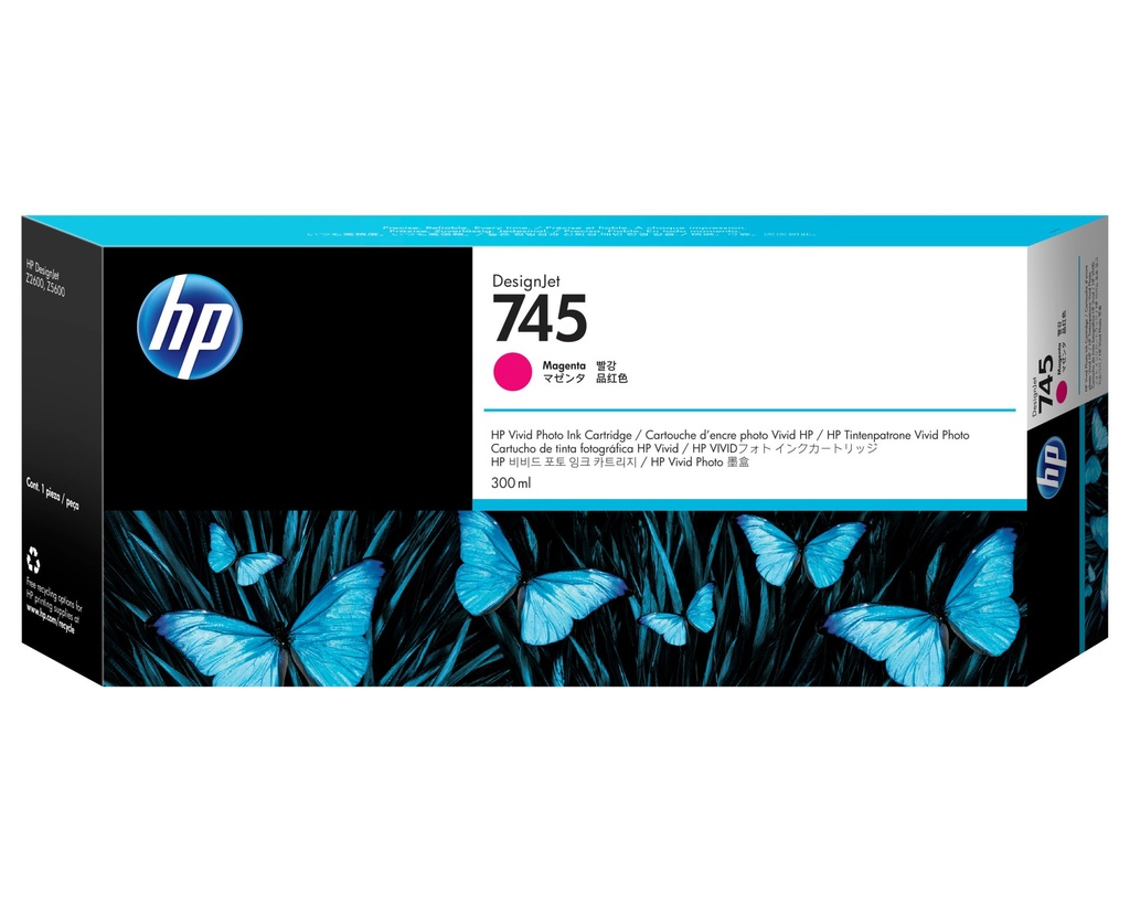 [F9K01A] HP Cartuccia Inchiostro Magenta DesignJet 745, 300 ml