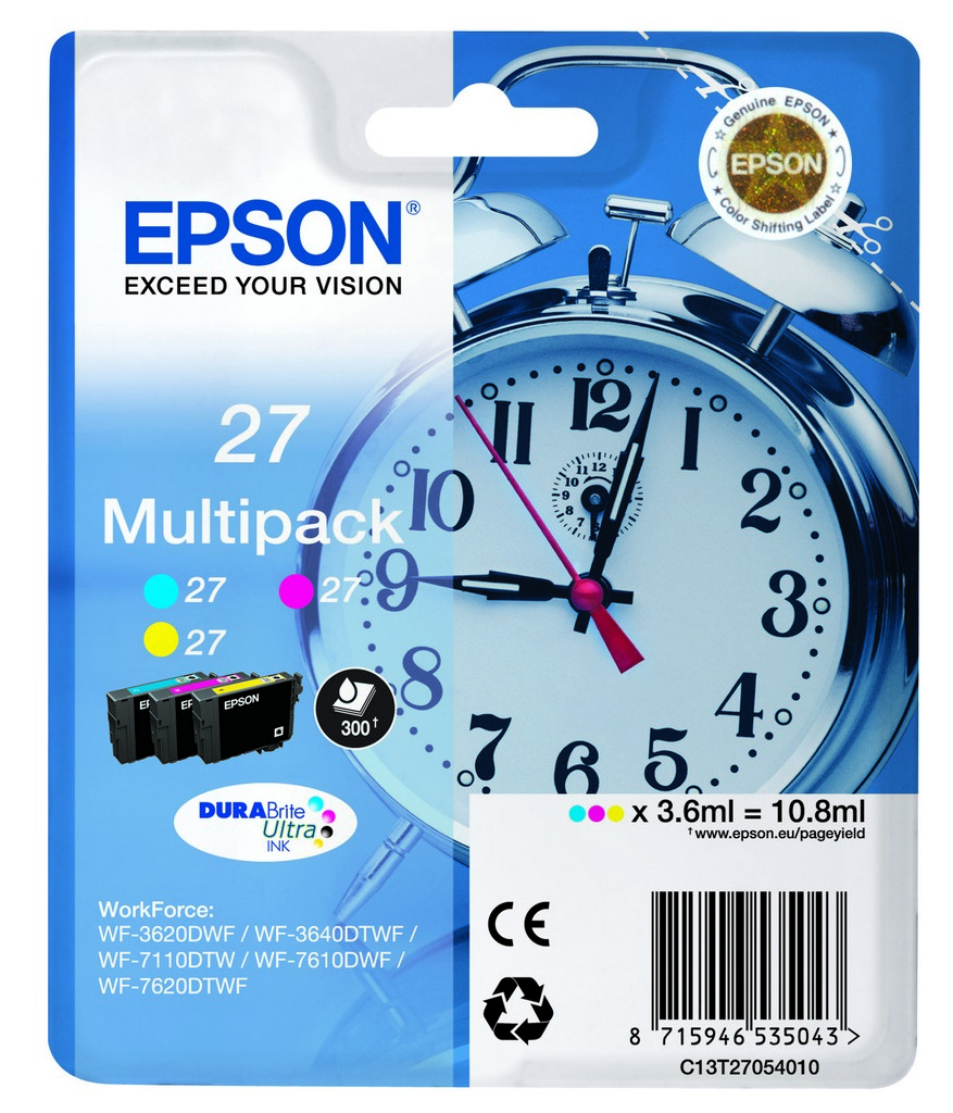 ORIGINAL Epson Multipack ciano / magenta / giallo C13T27054012 27 ~900 Seiten 3 Cartucce colore: T2702 + T2703 + T2704