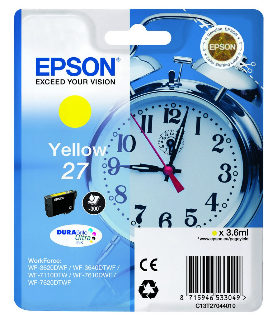 ORIGINAL Epson Cartuccia d'inchiostro giallo C13T27044012 27 ~300 Seiten 3,6ml