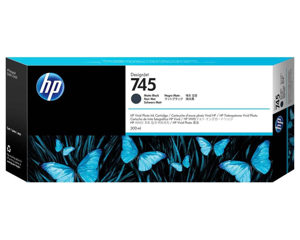 [F9K05A] HP Cartuccia Inchiostro Nero Opaco DesignJet 745, 300 ml
