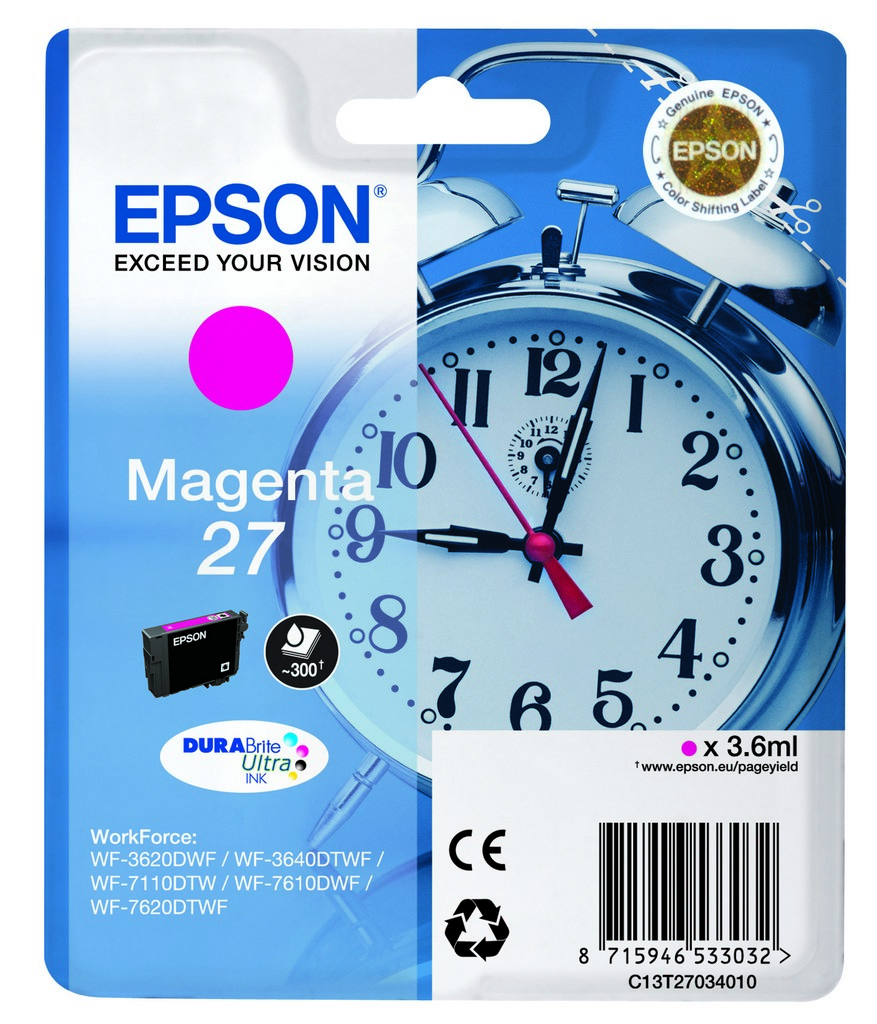 ORIGINAL Epson Cartuccia d'inchiostro magenta C13T27034012 27 ~300 Seiten 3,6ml
