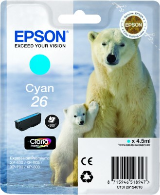 ORIGINAL Epson Cartuccia d'inchiostro ciano C13T26124012 26 ~300 Seiten 4,5ml standard