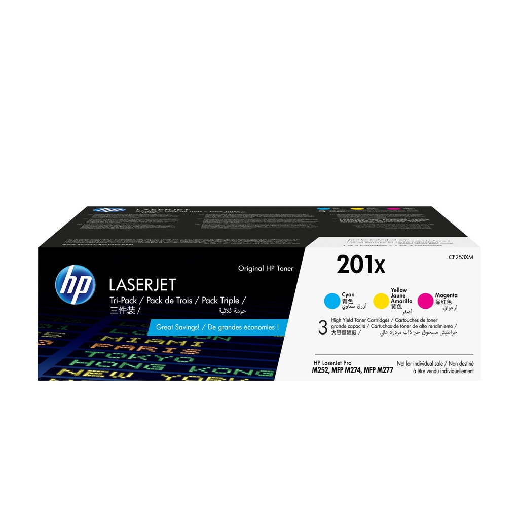 [CF253XM] HP Confezione da 3 cartucce toner ciano/magenta/giallo originale ad alta capacità LaserJet 201X