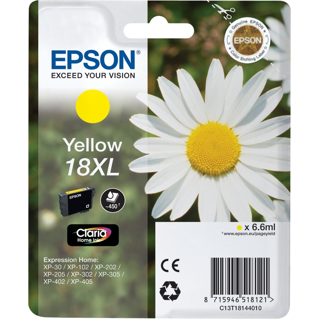 ORIGINAL Epson Cartuccia d'inchiostro giallo C13T18144012 18 XL ~450 Seiten 6,6ml Cartuccie d´inchiostro XL