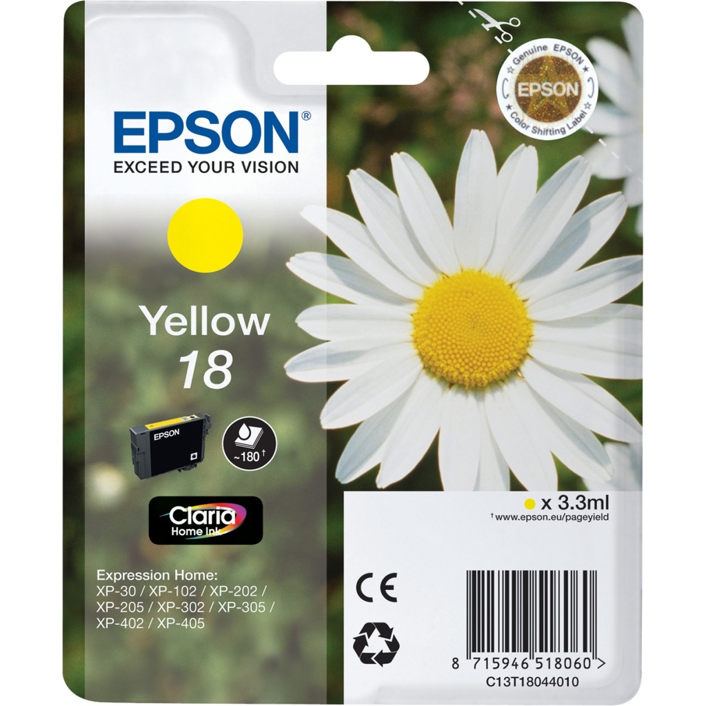 ORIGINAL Epson Cartuccia d'inchiostro giallo C13T18044012 18 ~180 Seiten 3,3ml standard