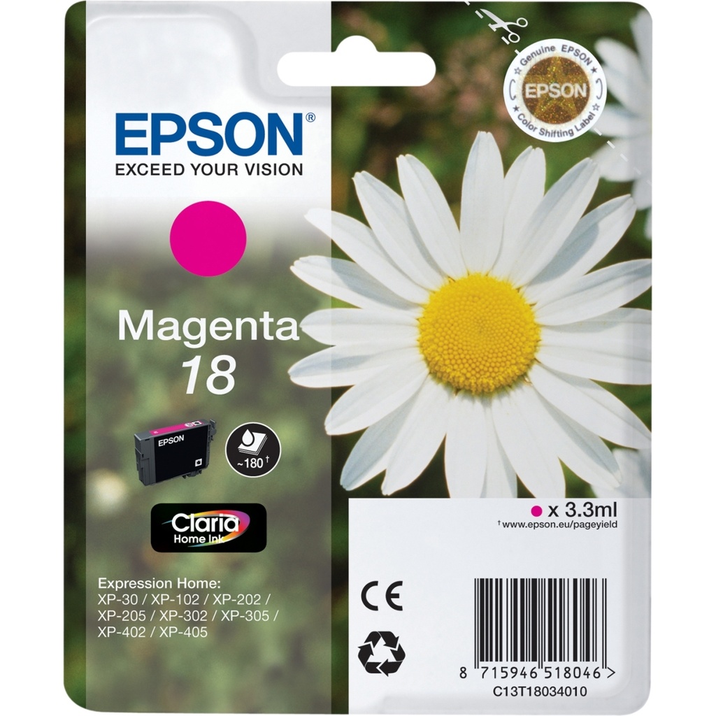 ORIGINAL Epson Cartuccia d'inchiostro magenta C13T18034012 18 ~180 Seiten 3,3ml standard