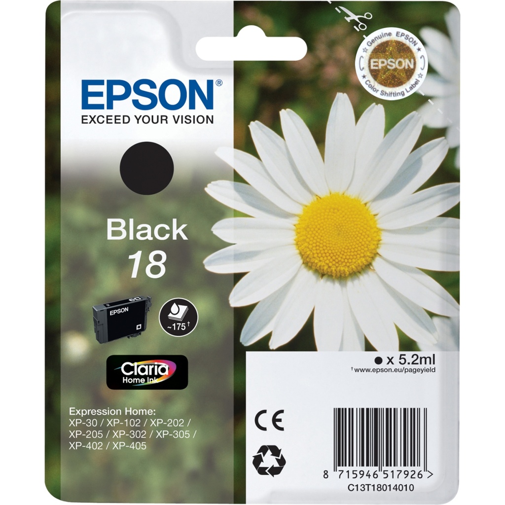 ORIGINAL Epson Cartuccia d'inchiostro nero C13T18014012 18 ~175 Seiten 5,2ml standard