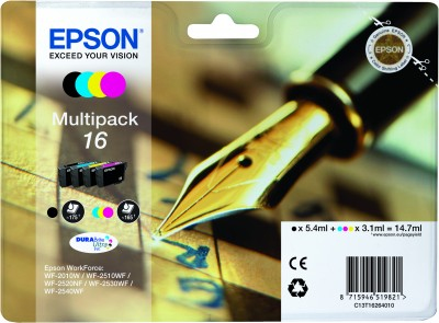 ORIGINAL Epson Multipack nero / ciano / magenta / giallo C13T16264012 16 ~670 Seiten 4 cartucce d'inchiostro: T1621 + T1622 + T1623 + T1624