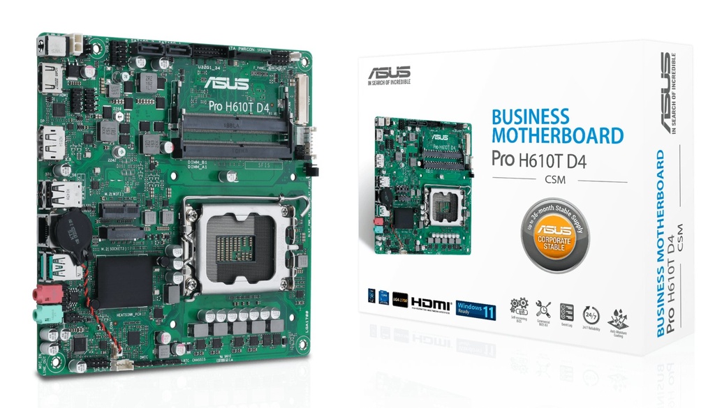 [90MB1AM0-M0EAYC] ASUS Pro H610T D4-CSM Intel H610 LGA 1700 Thin Mini ITX