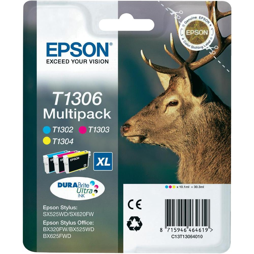 ORIGINAL Epson Multipack ciano / magenta / giallo C13T13064012 T1306 ~790 Seiten 3 cartucce d'inchiostro: T1302 + T1303 + T1304