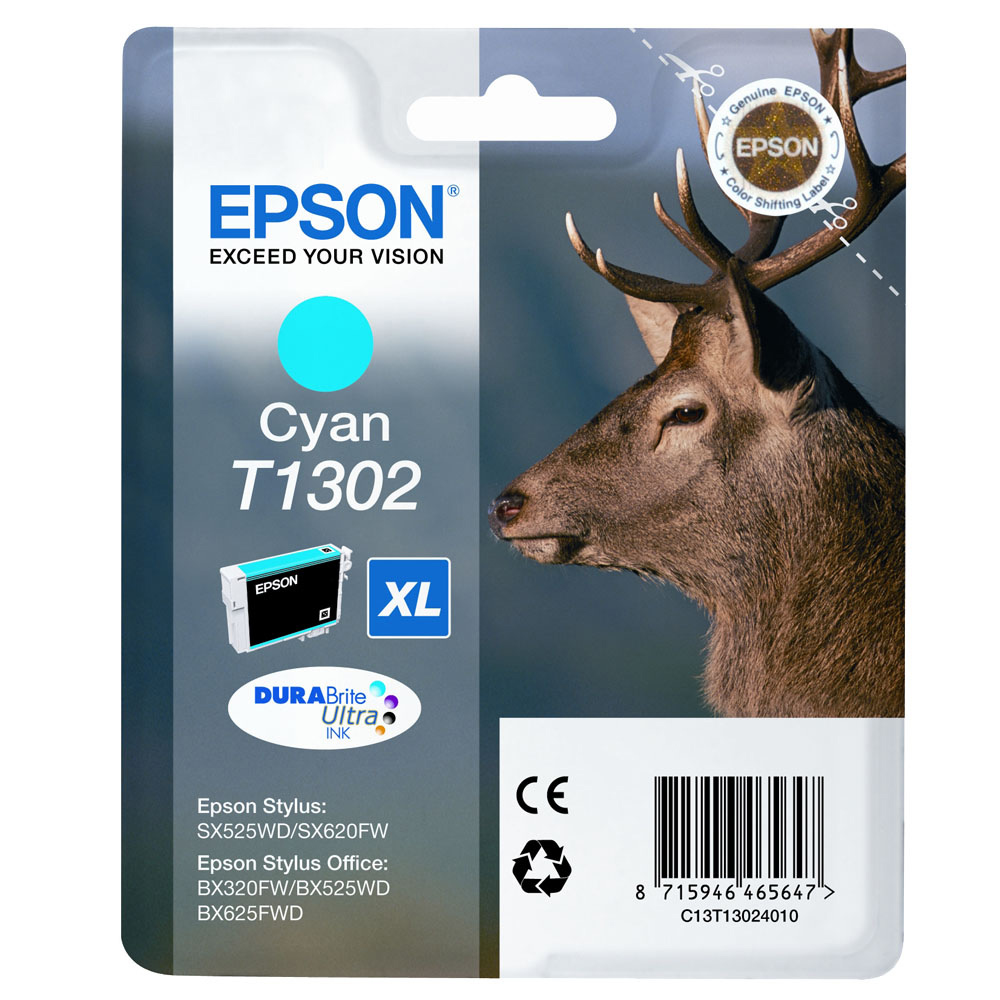 ORIGINAL Epson Cartuccia d'inchiostro ciano C13T13024012 T1302 XL ~765 Seiten 10,1ml