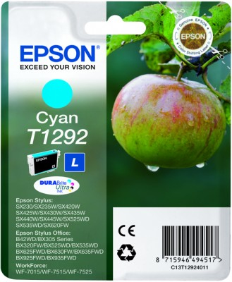 ORIGINAL Epson Cartuccia d'inchiostro ciano C13T12924012 T1292 ~470 Seiten 7ml