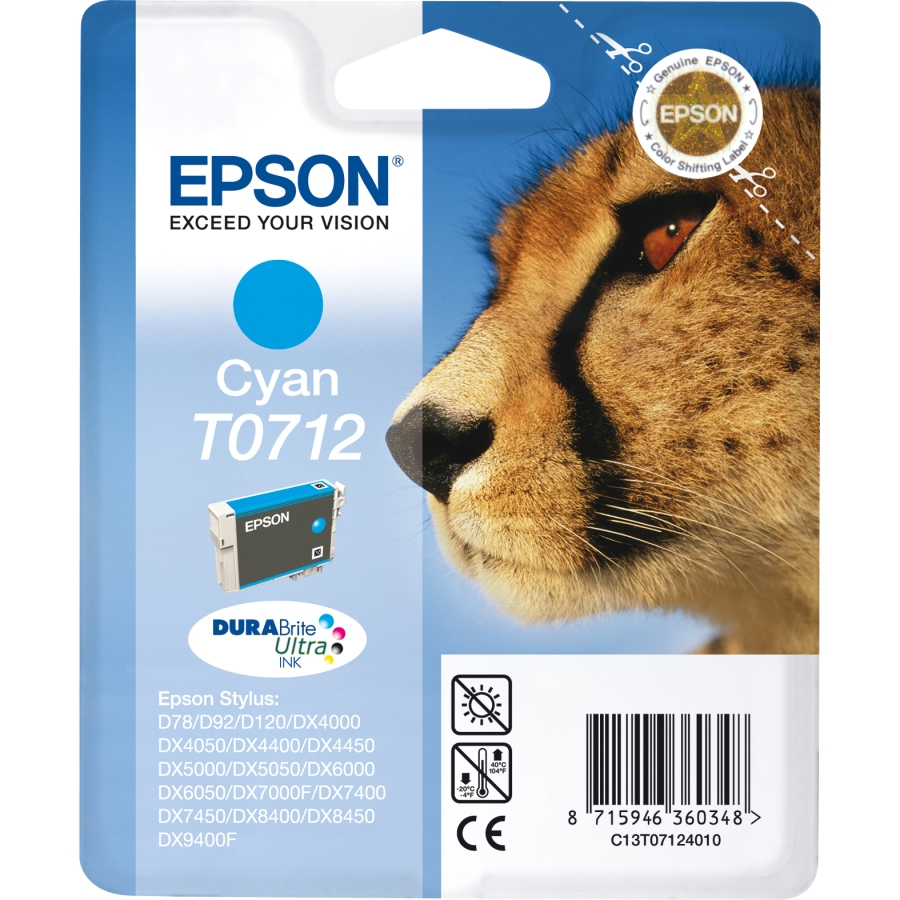 ORIGINAL Epson Cartuccia d'inchiostro ciano C13T07124012 T0712 ~345 Seiten 5,5ml