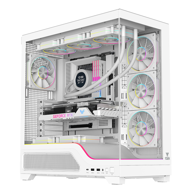 [ITGCASBW82W] Case SHOWBUI WAVE 82W - Gaming Tower- ATX- 4x12cm ARGB fan- 2xUSB3- Type-C- Temp Glass Side & Front Panel- White Ed.