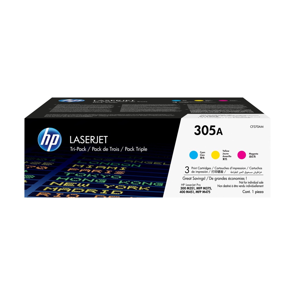[CF370AM] HP Confezione da 3 cartucce originali di toner ciano/magenta/giallo LaserJet 305A