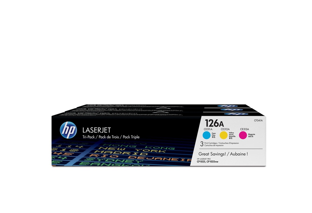 [CF341A] HP Confezione da 3 cartucce originali di toner ciano/magenta/giallo LaserJet 126A