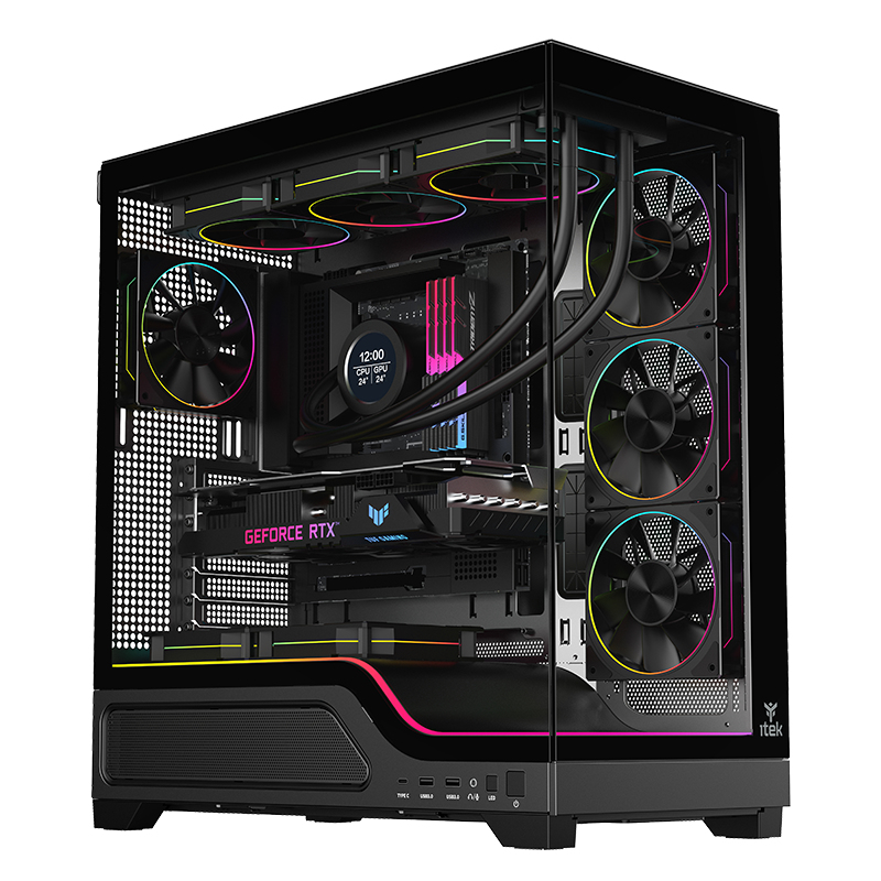 [ITGCASBW82B] Case SHOWBUI WAVE 82B - Gaming Tower- ATX- 4x12cm ARGB fan- 2xUSB3- Type-C- Darker Temp Glass Side & Front Panel