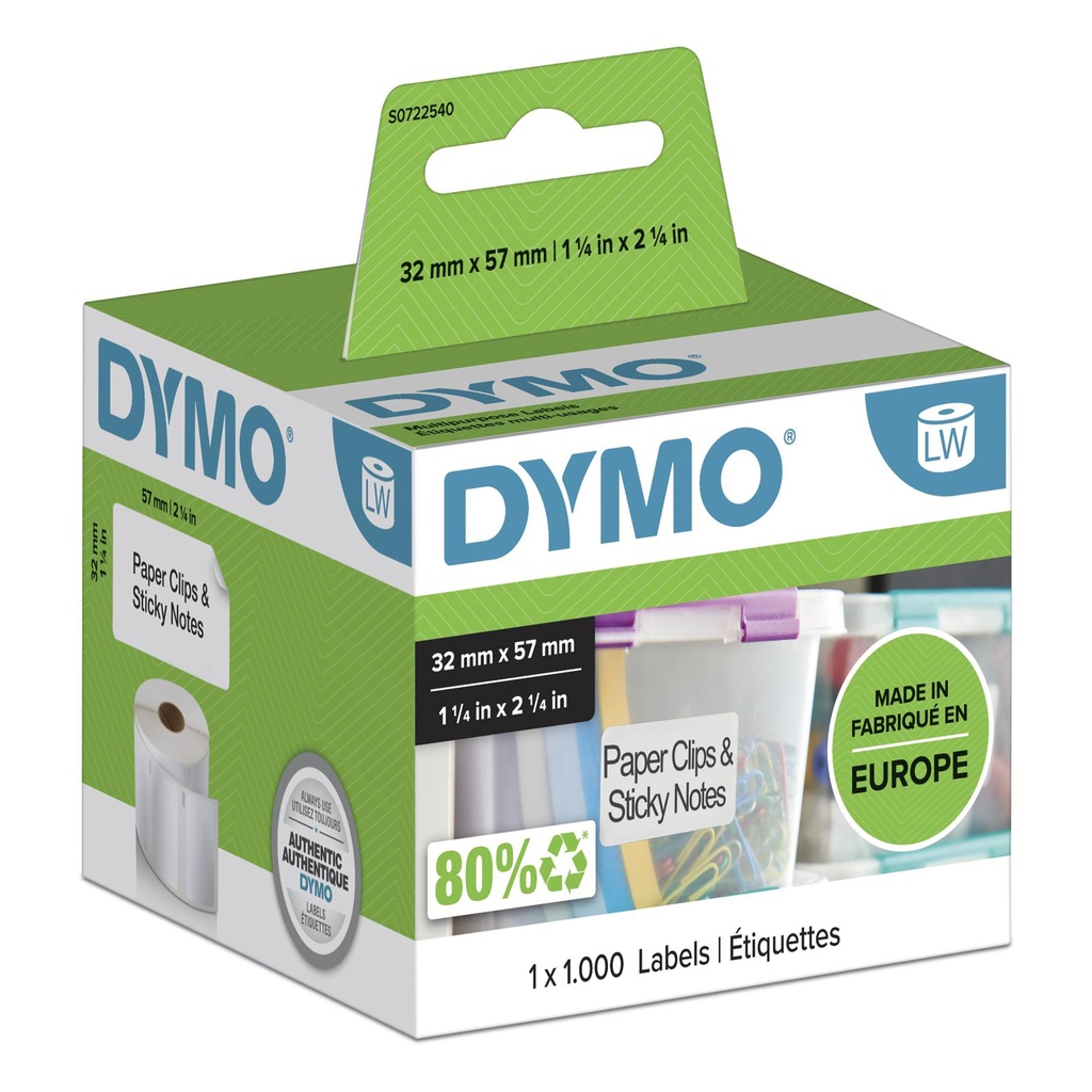 [S0722540] DYMO LW etichette multiuso originali | 57 mm x 32 mm | rotolo da 1000 etichette facilmente staccabili | autoadesive | per etichettatrici LabelWriter