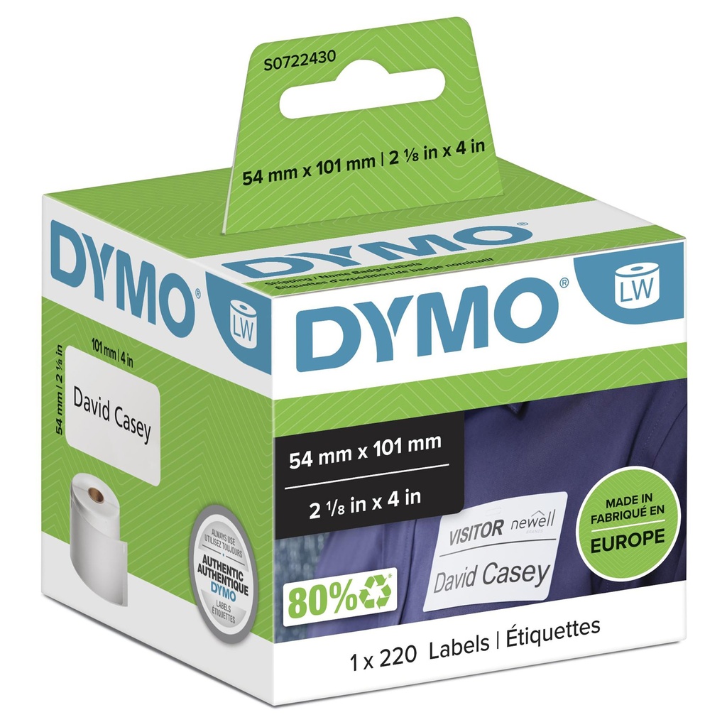 [S0722430] DYMO LW etichette per spedizioni grandi | 54 mm x 101 mm | 12 rotoli da 220 etichette facilmente staccabili | autoadesive | per etichettatrici LabelWriter | originali