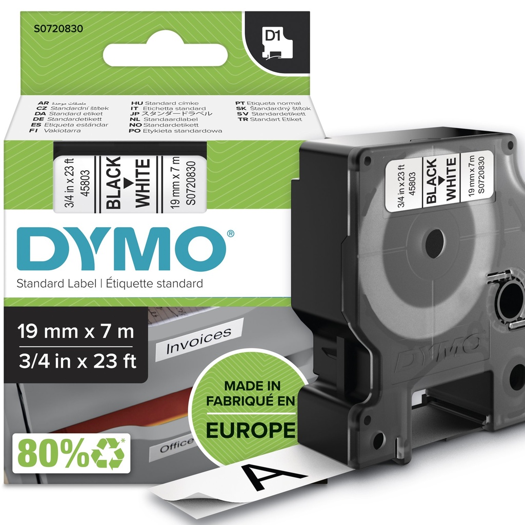 [S0720830] DYMO D1 etichette originali | stampa nera su bianco | 19 mm x 7 m | etichette autoadesive per etichettatrice LabelManager | 1 Pezzo