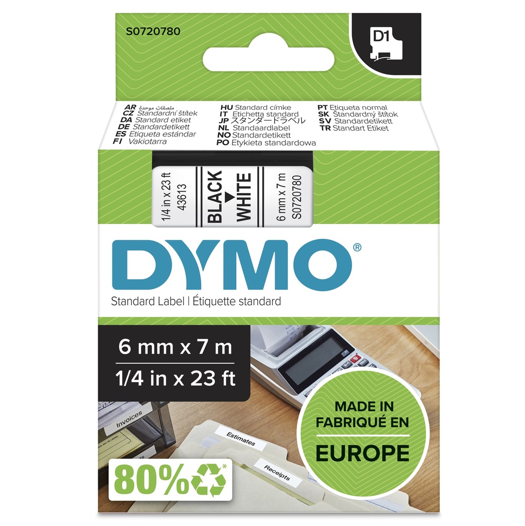 [S0720780] DYMO D1 etichette originali | stampa nera su bianco | 6 mm x 7 m | etichette autoadesive per etichettatrice LabelManager | 1 Pezzo
