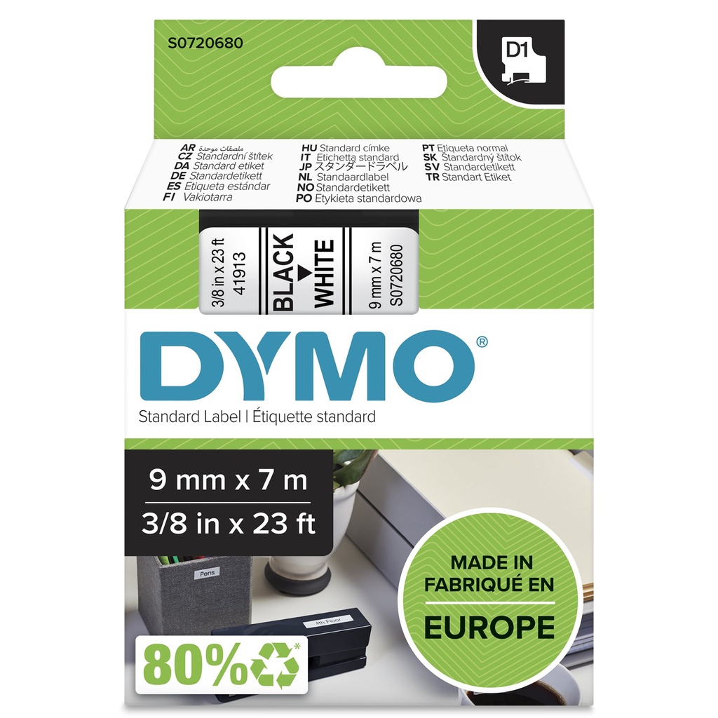 [S0720680] DYMO D1 etichette originali | 9 mm x 7 mm | stampa bianca su nero | etichette autoadesive per etichettatrice LabelManager | 1 Pezzo