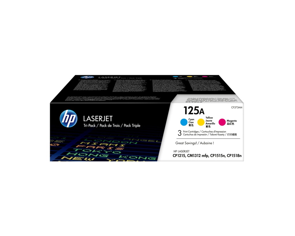 [CF373AM] HP Confezione da 3 cartucce originali di toner ciano/magenta/giallo LaserJet 125A