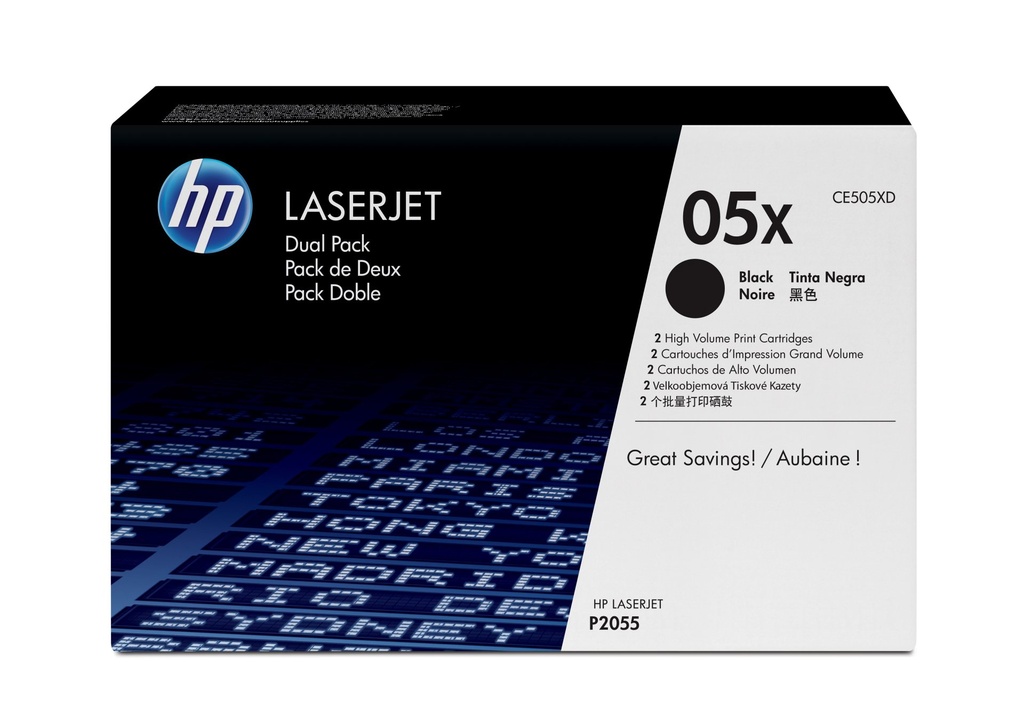 [CE505XD] HP Confezione da 2 cartucce originali di Toner nero ad alta capacità LaserJet 05X